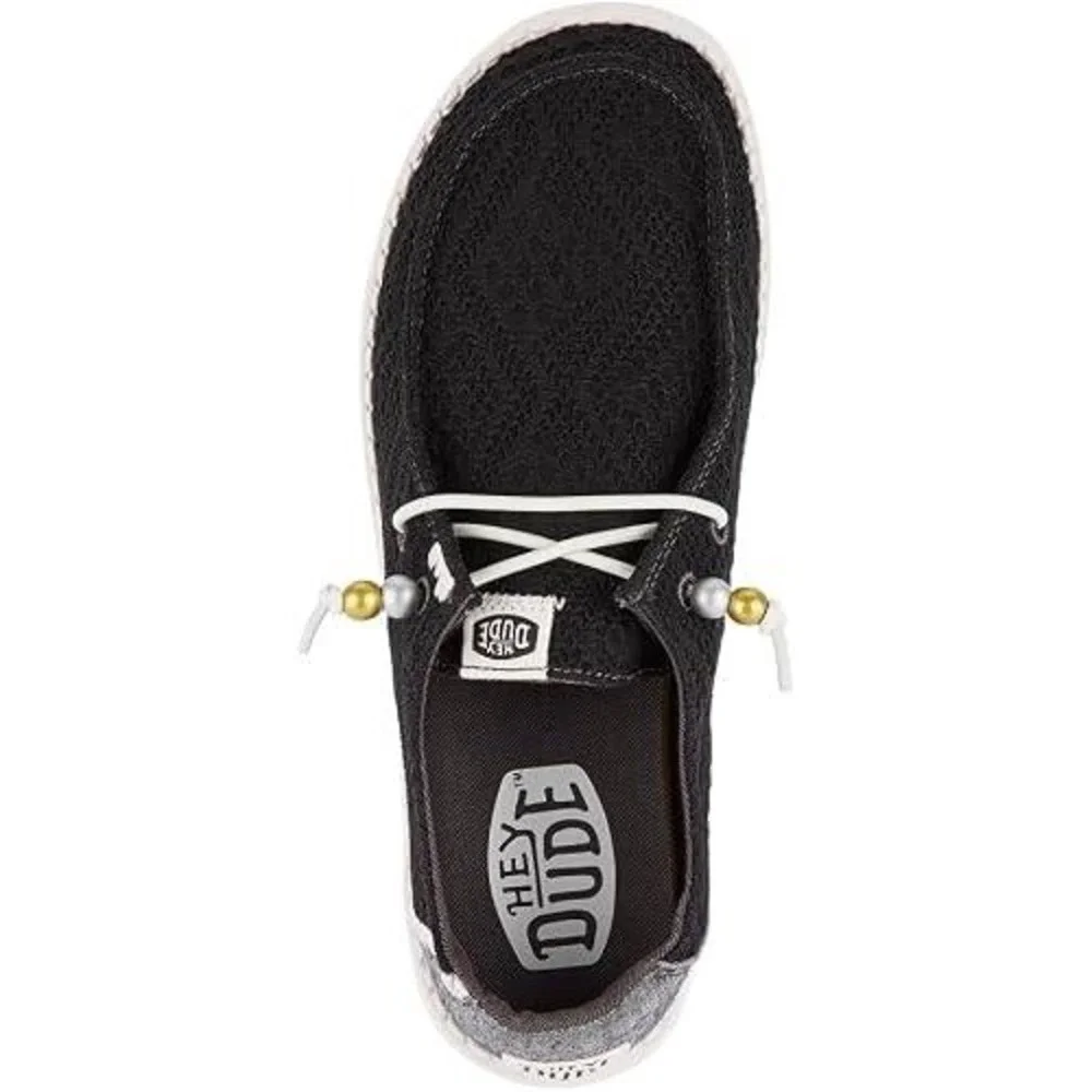 HEYDUDE Wendy Kids 13M Youth Boho Crochet Black Slip On Loafers Shoes New Tags